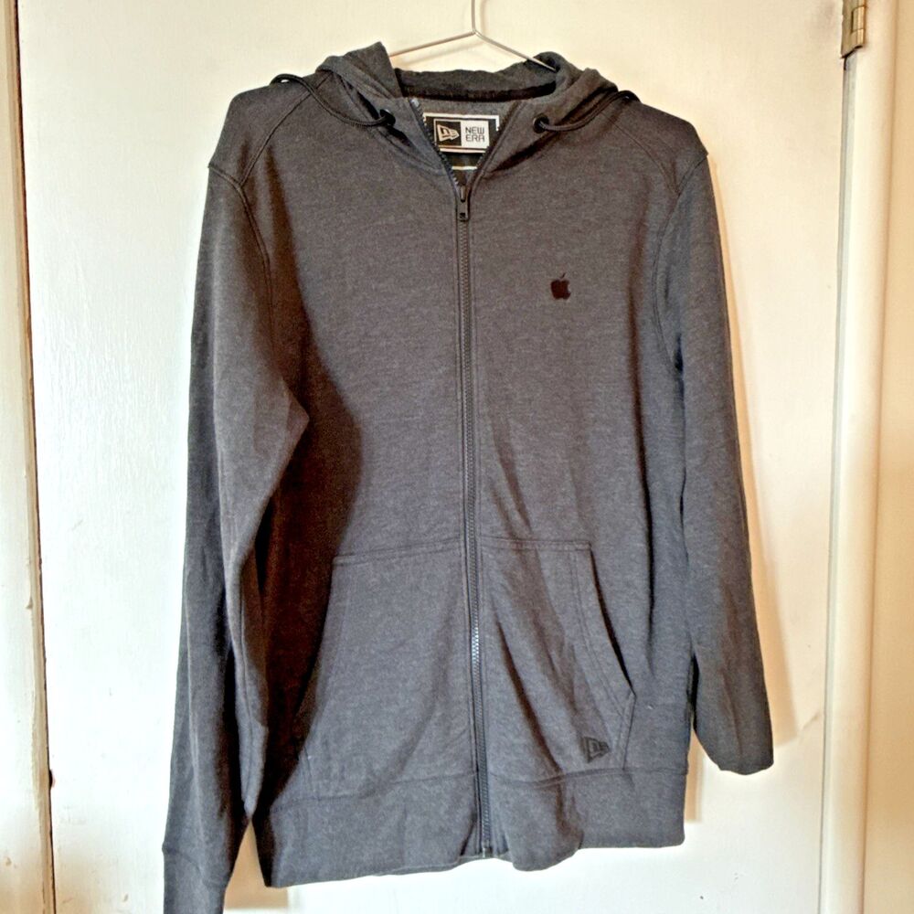 New Era Apple Logo Full Zip Hoodie Sweatshirt Gray Embroidered | Mens Small